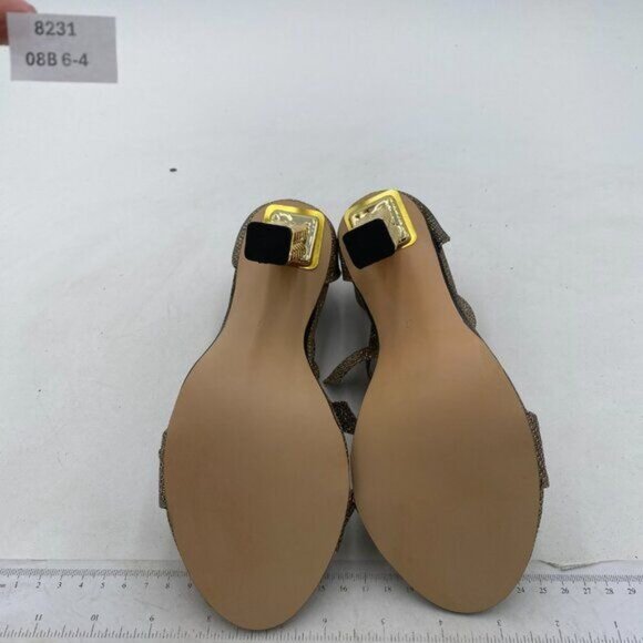 FSJ Women Flower Gold Metal Chain Chunky High Heels Ankle Strap Sandals Open Toe - Picture 7 of 8